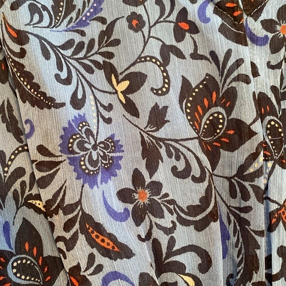 Gap V Neck Sheer Lined Ruched Waist Drop Sleeve Blue Floral Top Blouse 2X - Picture 5 of 10